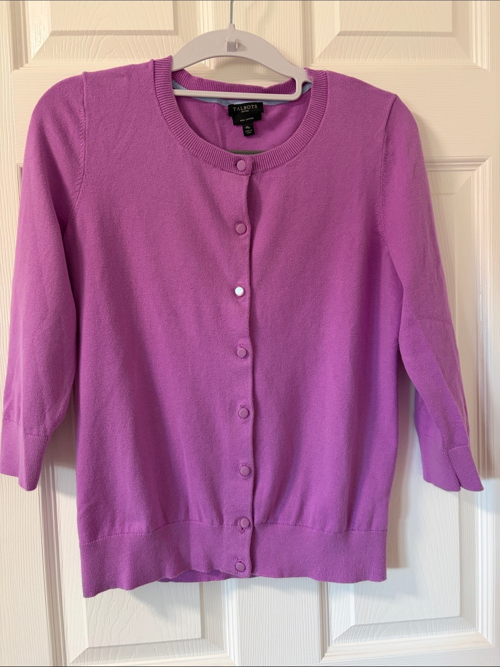 Talbots Purple Crewneck Button-Up Cardigan, Sz MP